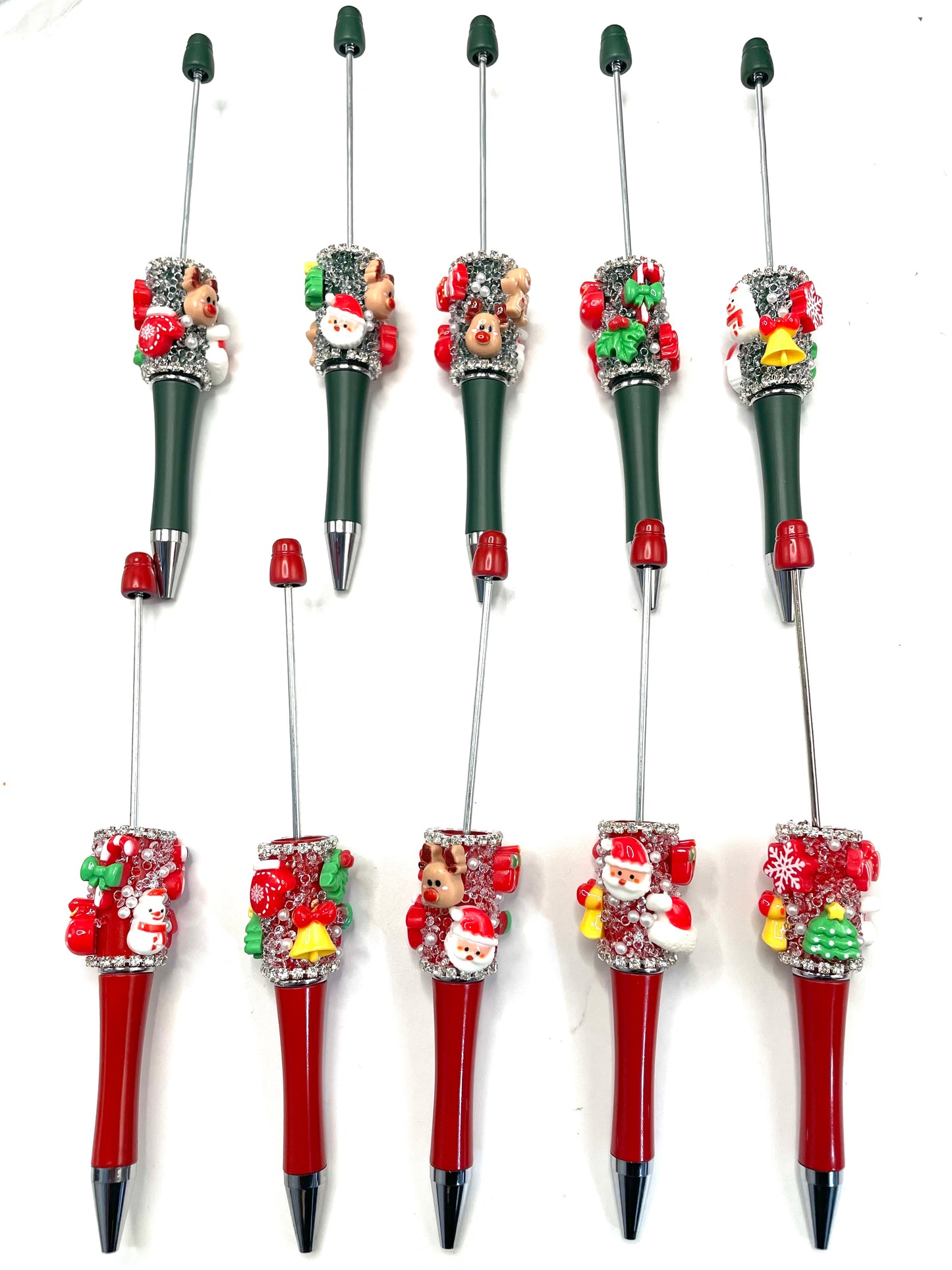 diy beaded beadable pens for Christmas ornaments with candy cane tree bell
