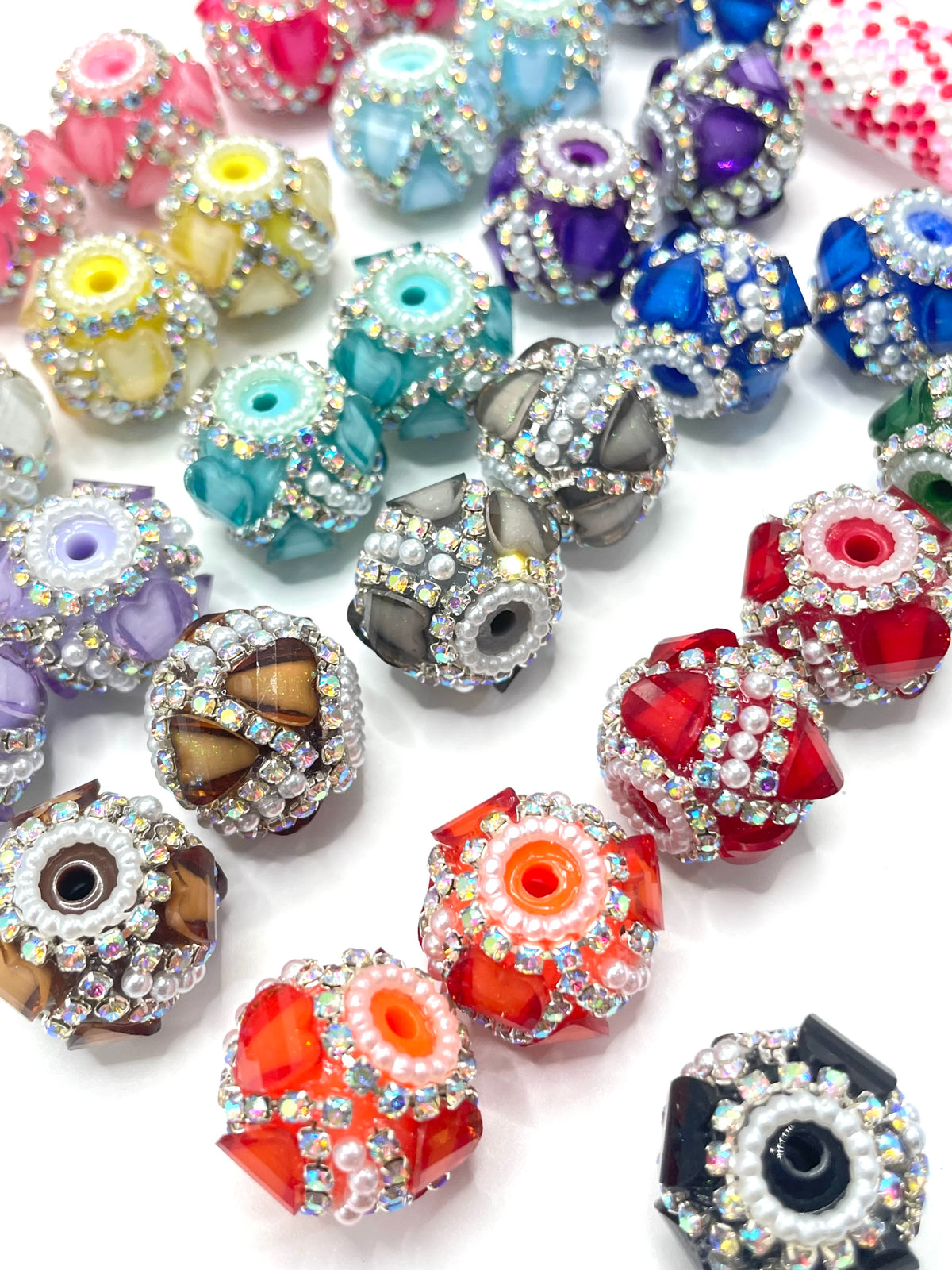 DIY beaded beadable fancy heart lantern heart shaped beads ornament with rhinestone chain and pearl ,random mix