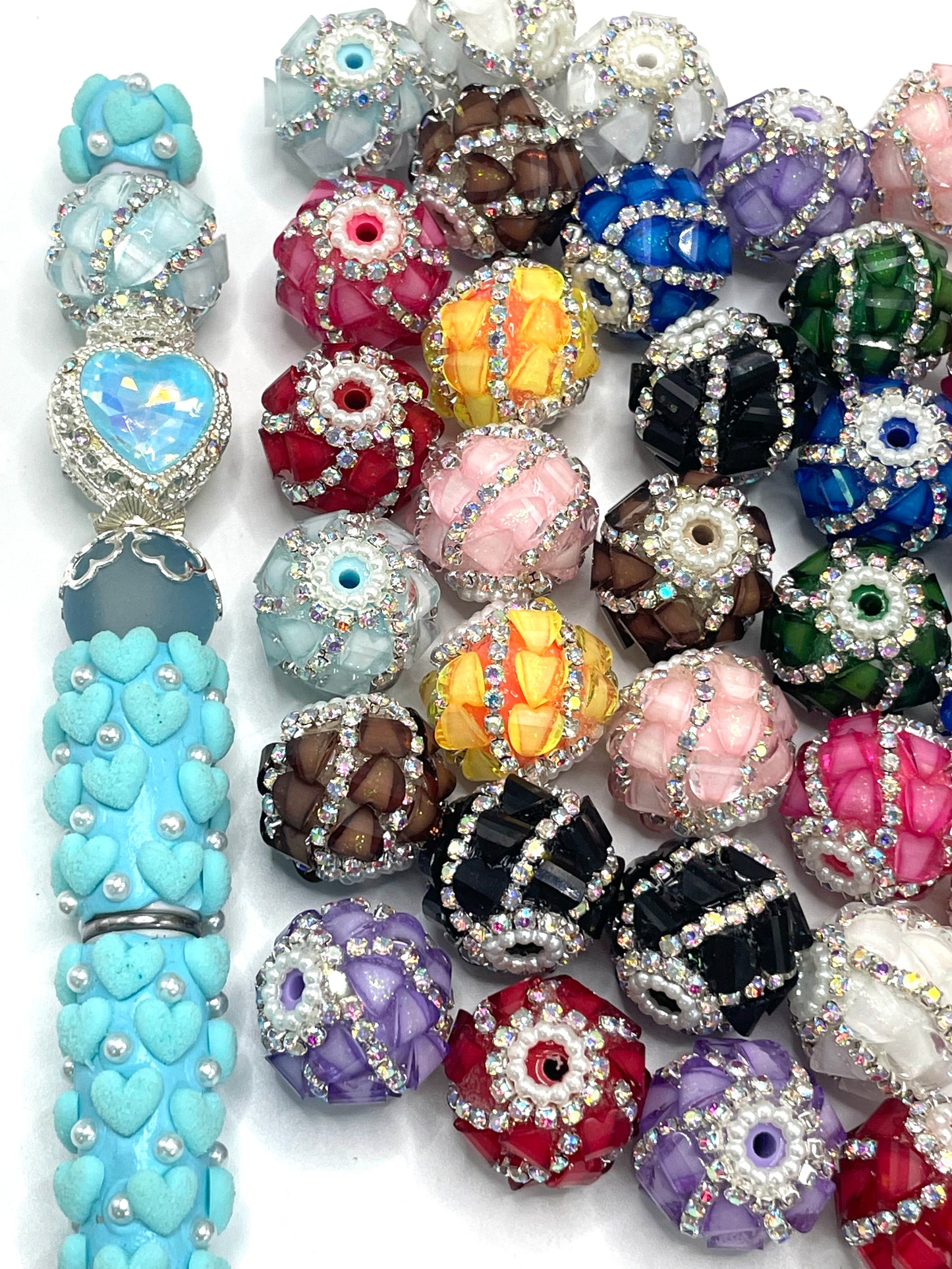 fancy heart beads heart with rhinestion chain acrylic beads hot sale items