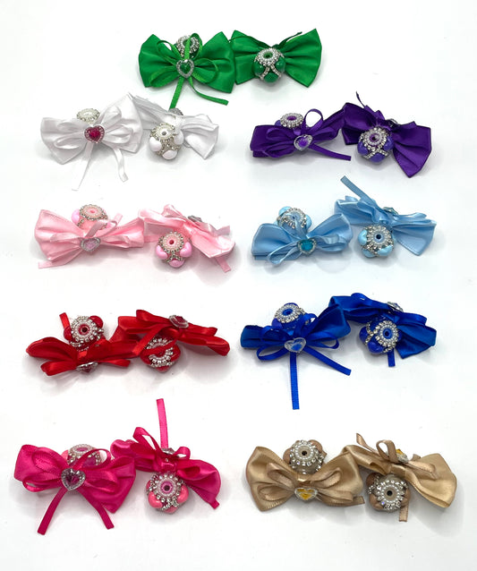 beaded beadable fancy bow bead with crystal heart textile bow ,colored, Chain decoration Smooth acrylic random mix