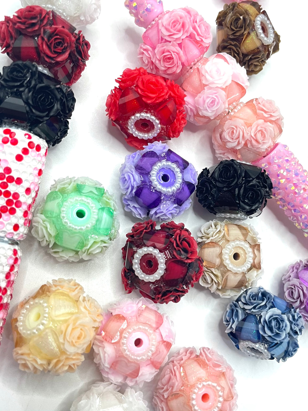 flower bead with heart fancy bead and pearl