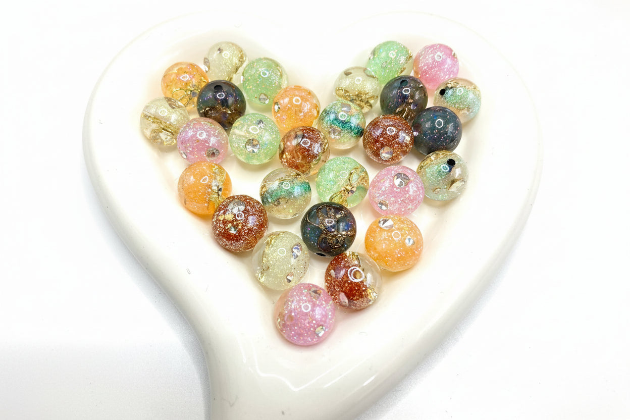 Acrylic beads Embedded with gold foil bows and rhinestones glitter Acrylic DIY Beads 16mm Random Mix