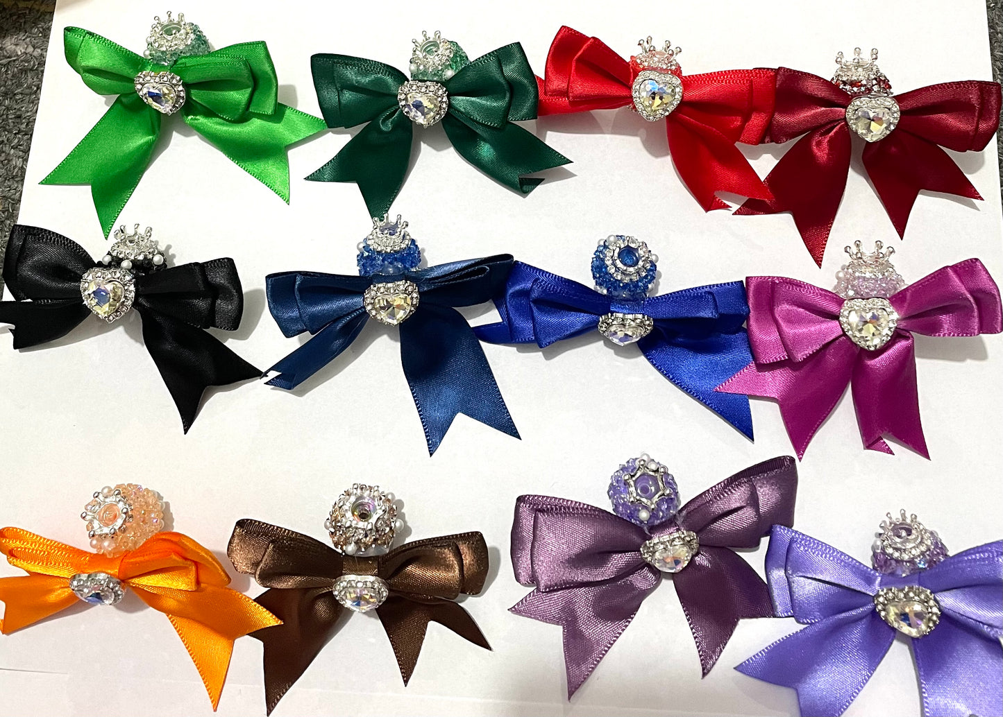 Color #1-#24 textile fabrica bow with crown bead fancy bead craft with crown ornament with bow satin ribbon knot,ornament with pearl and sugar stone, delicate handcraft ,randon mix color
