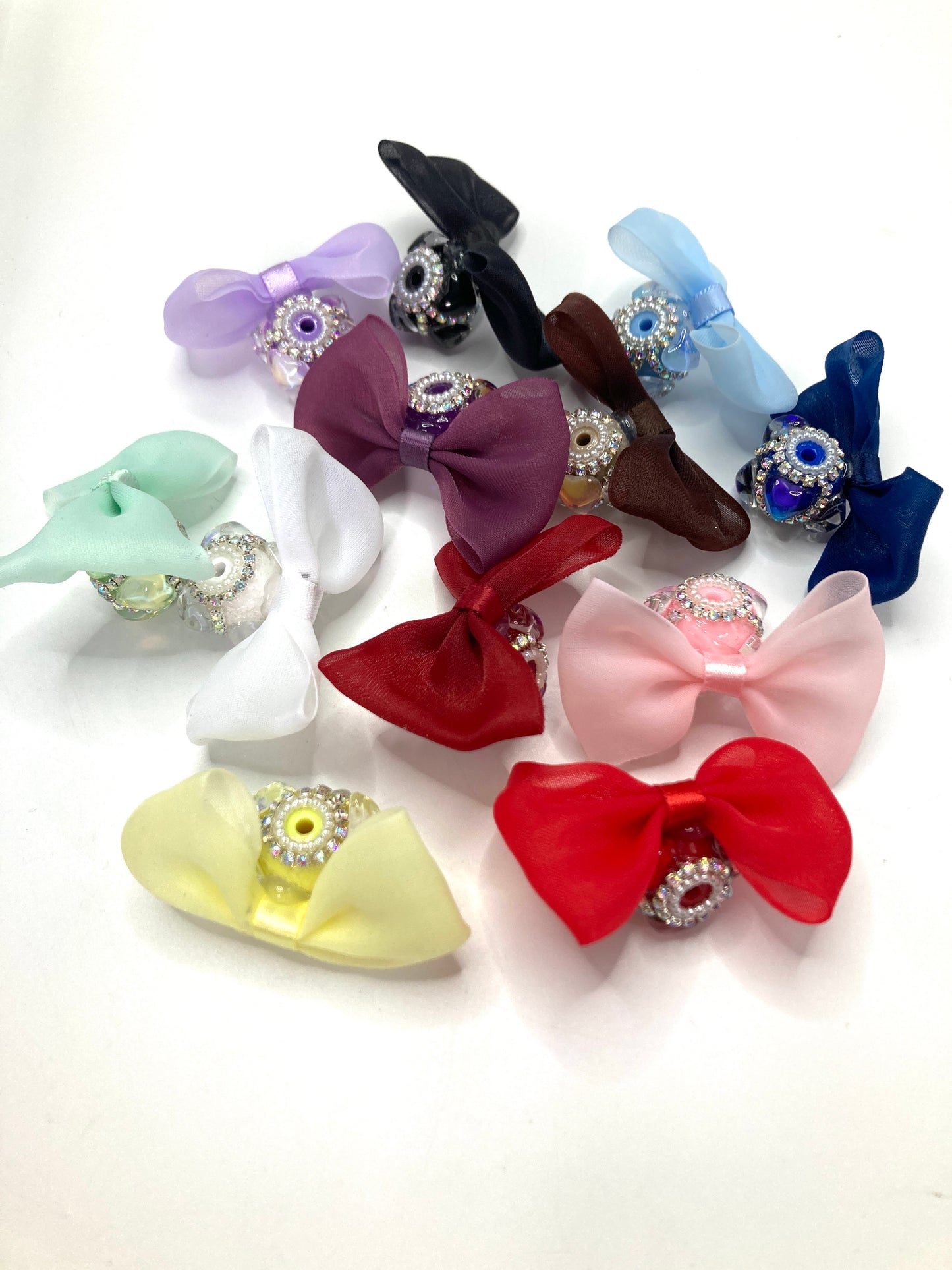 Beaded beadable textile bow Bows made of ribbons Fancy Beads   Attractive and exquisite bow-shaped heart beads Random Mix