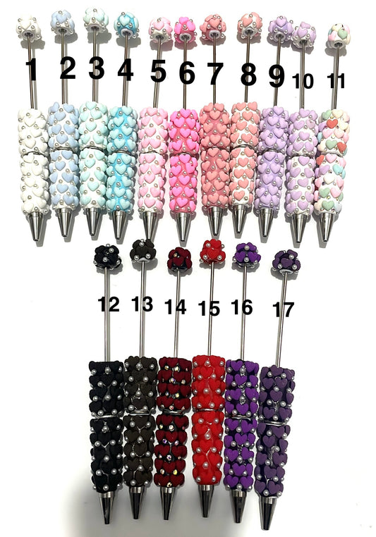 Beaded beadable fancy rhinestone pens heart shape crystal rhinestone pens colored fuzzy heart shape pen frandom mix