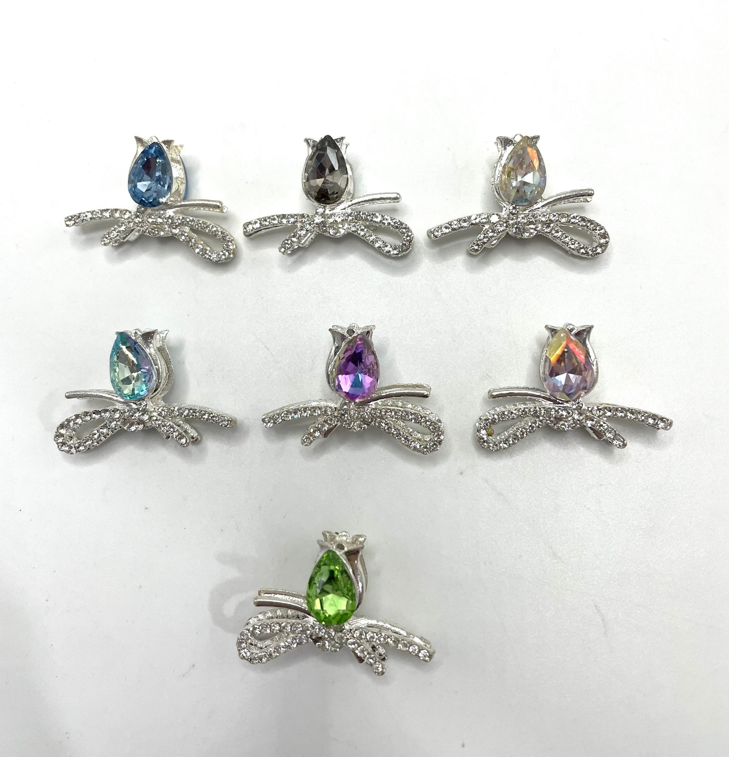 diy fancy beads metal alloy metallic tulip flower with rhinestone random mix