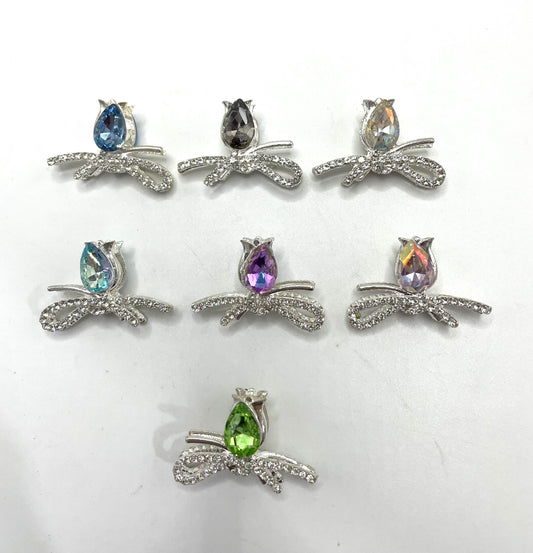 diy fancy beads metal alloy metallic tulip flower with rhinestone random mix