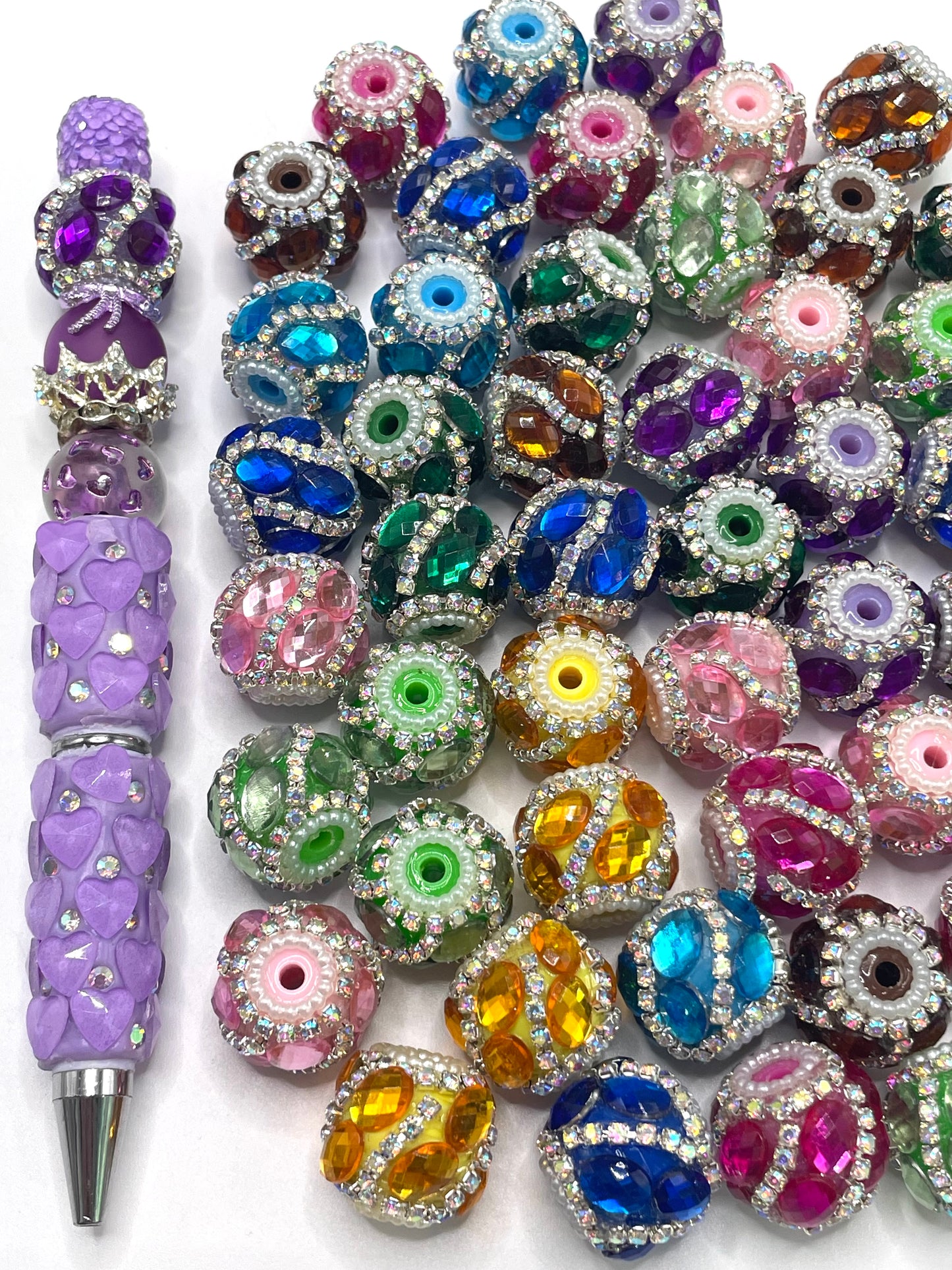 Fancy Beads Ellipse Mirror glass Rhinestone Chain and pearl Spacers Acrylic beads Random Mix 18mm