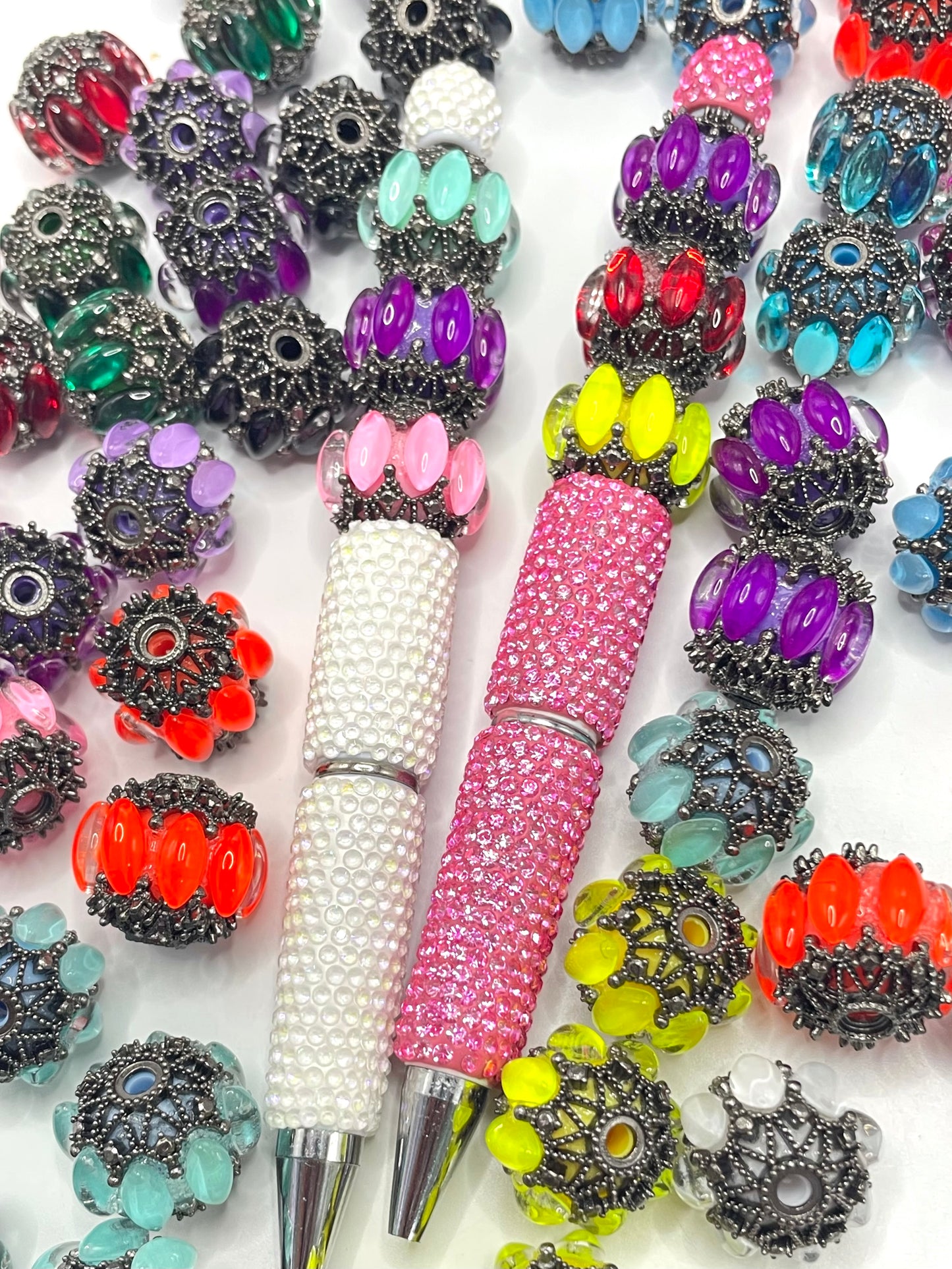diy beaded beadable fancy bubble beads ornaments with gun metal black bead cap,random mix ,only beads not come with pens