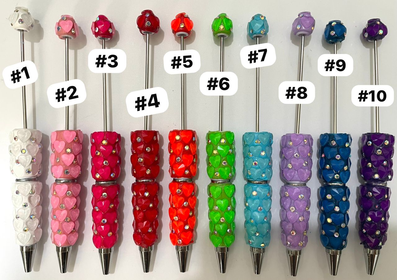 beaded beadable pen diy pen new heart style rhinestone pens fancy pens,random mix color neon color