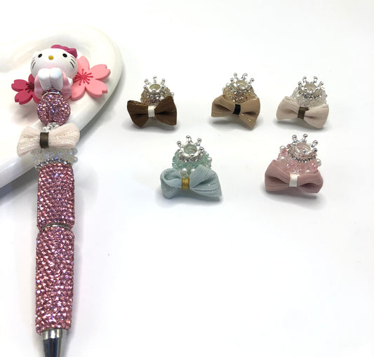 fancy bead acrylic base bead ornaments with crown sugar tape pearl textile bow rhinestone chain diy bead random mix color