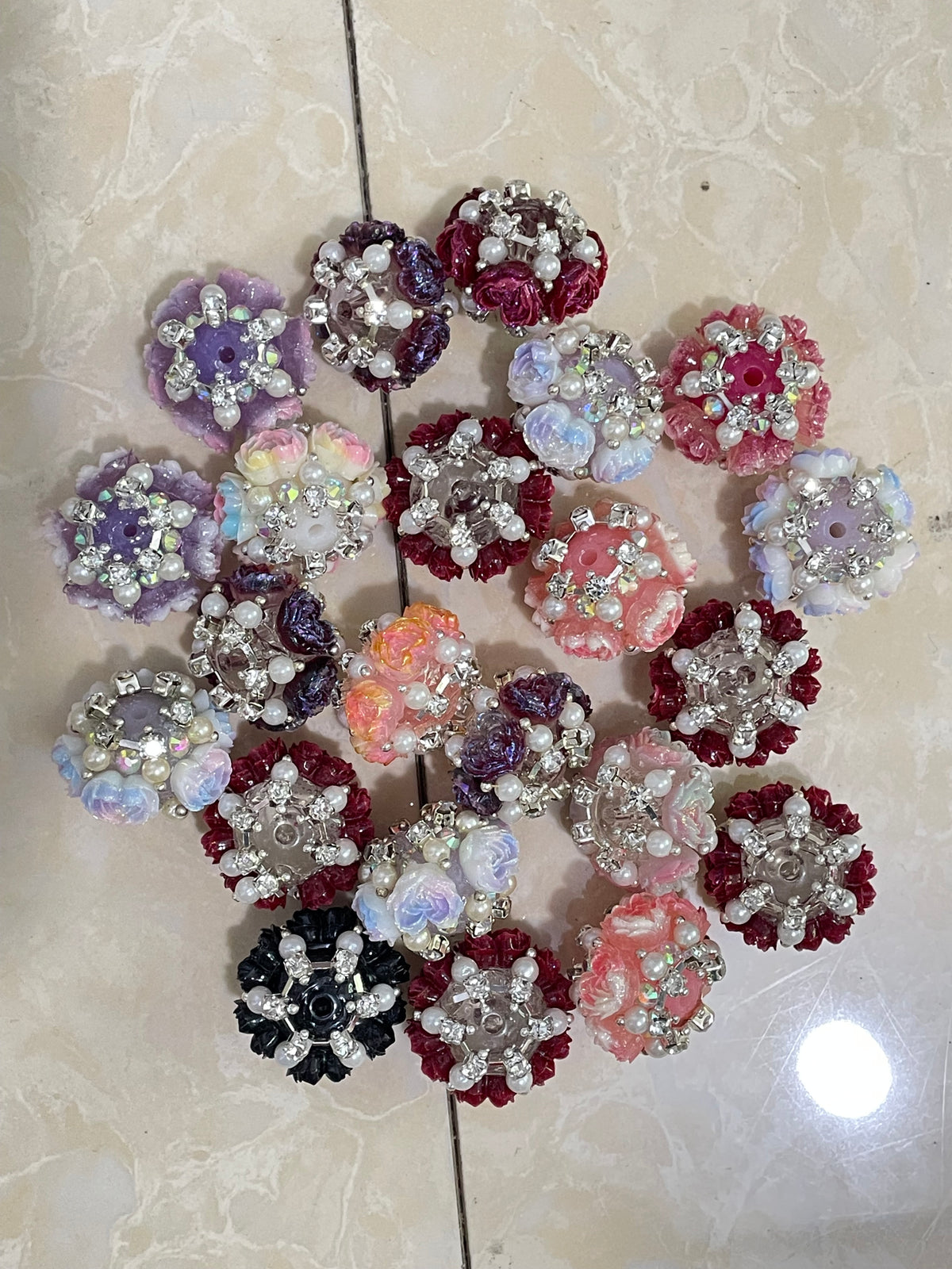 Fancy flower bead heart shape flower bead with chain radom mixed