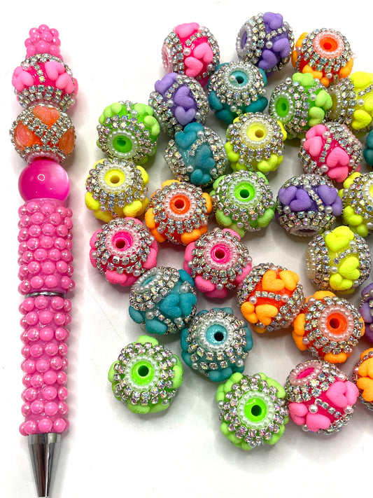 neon bead heart bead with silver rhinestone fancy Beads