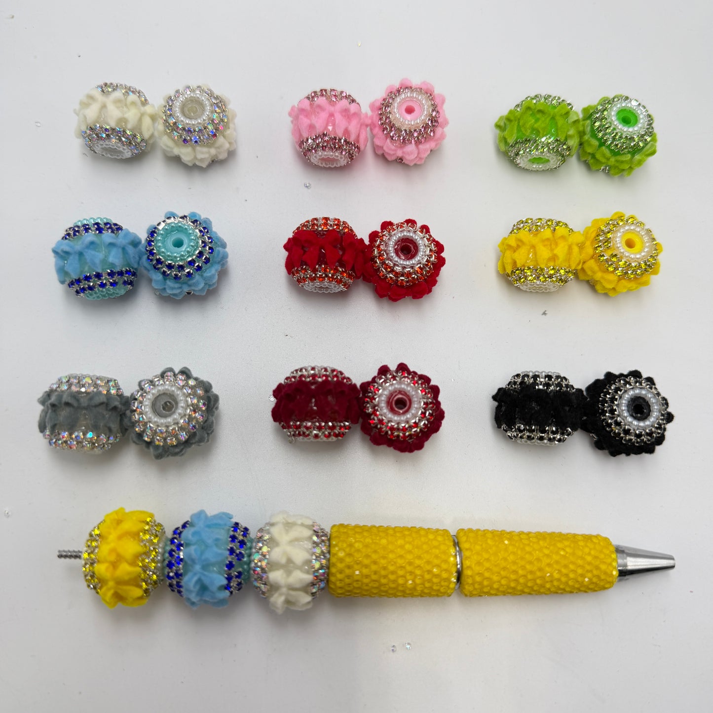 Fuzzy bow beads with colorful rhinestones chain fancy beads