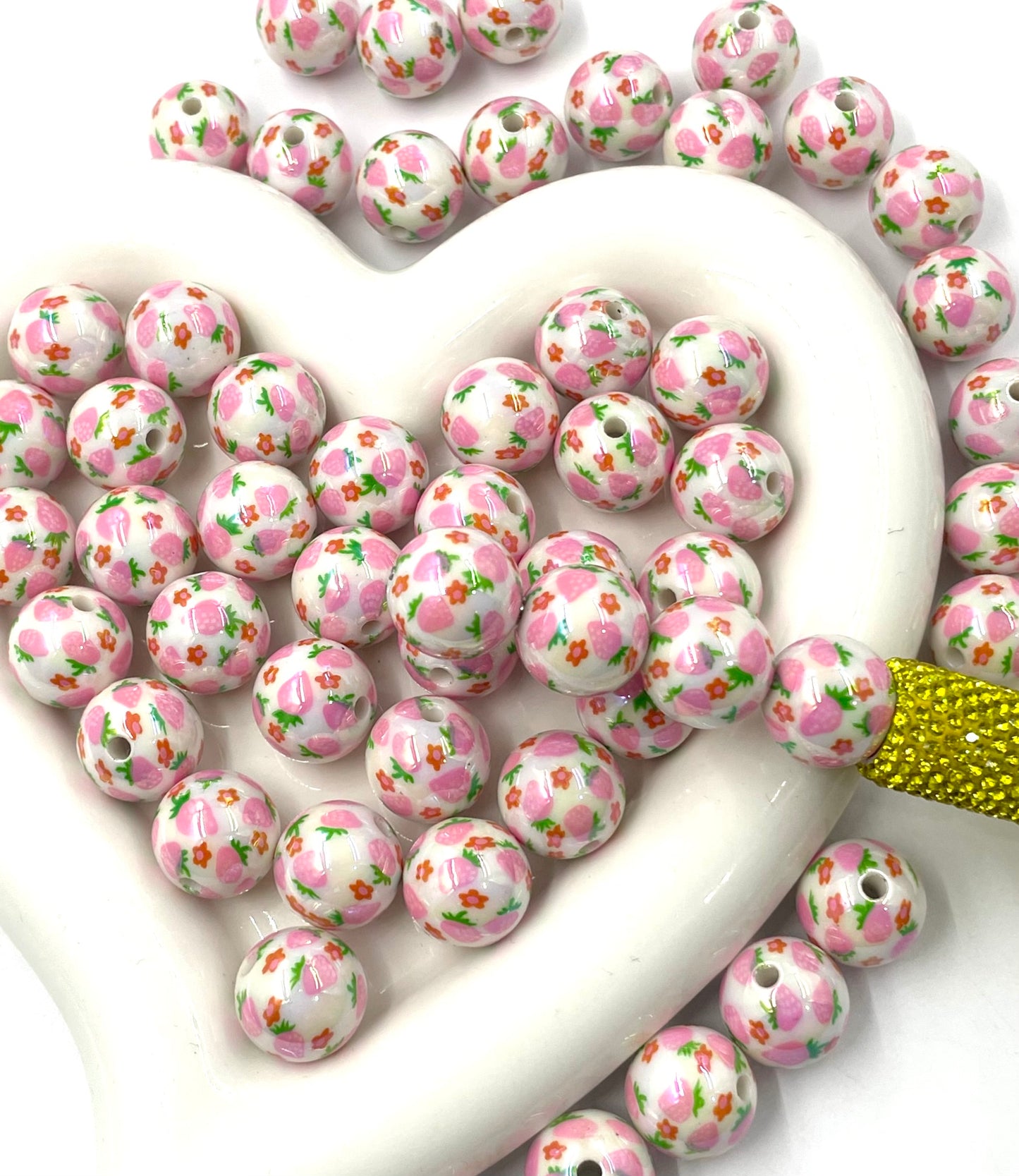 Acrylic beads Printed beads Multi-pattern Flowers, cartoons, fruits, spots acrylic beads 16mm