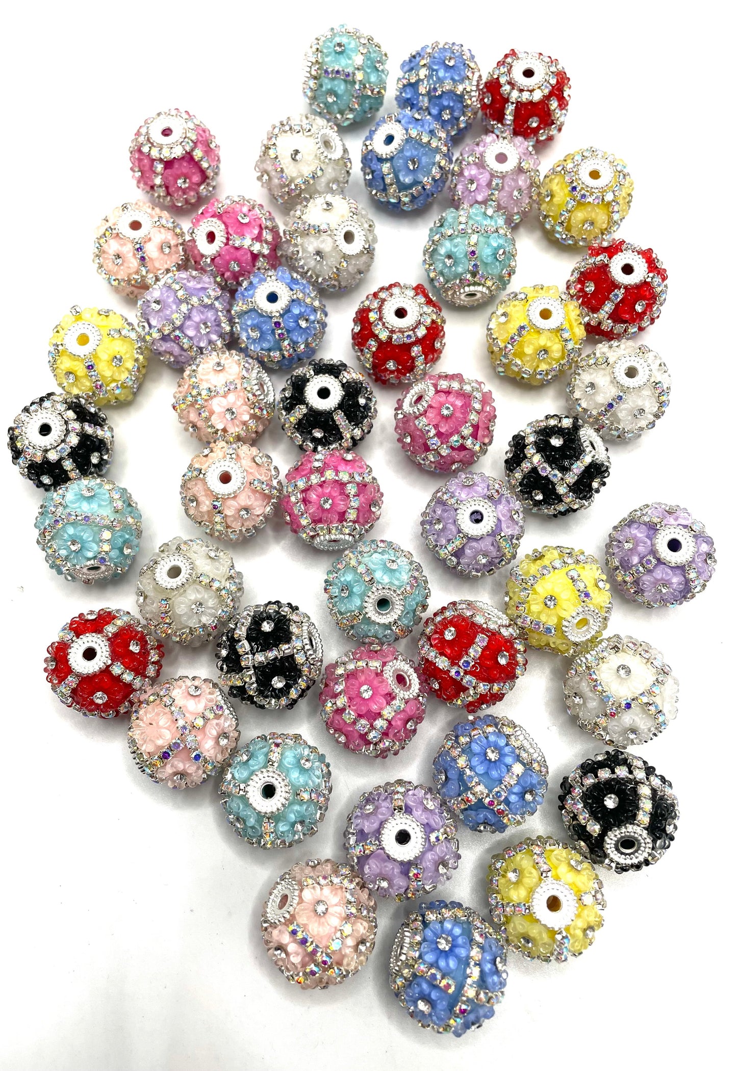 Fancy Flower Bead Rhinestone Chain with Clear Small Circle Flower Colorful Acrylic Beads,Random Mix,Fancy-4