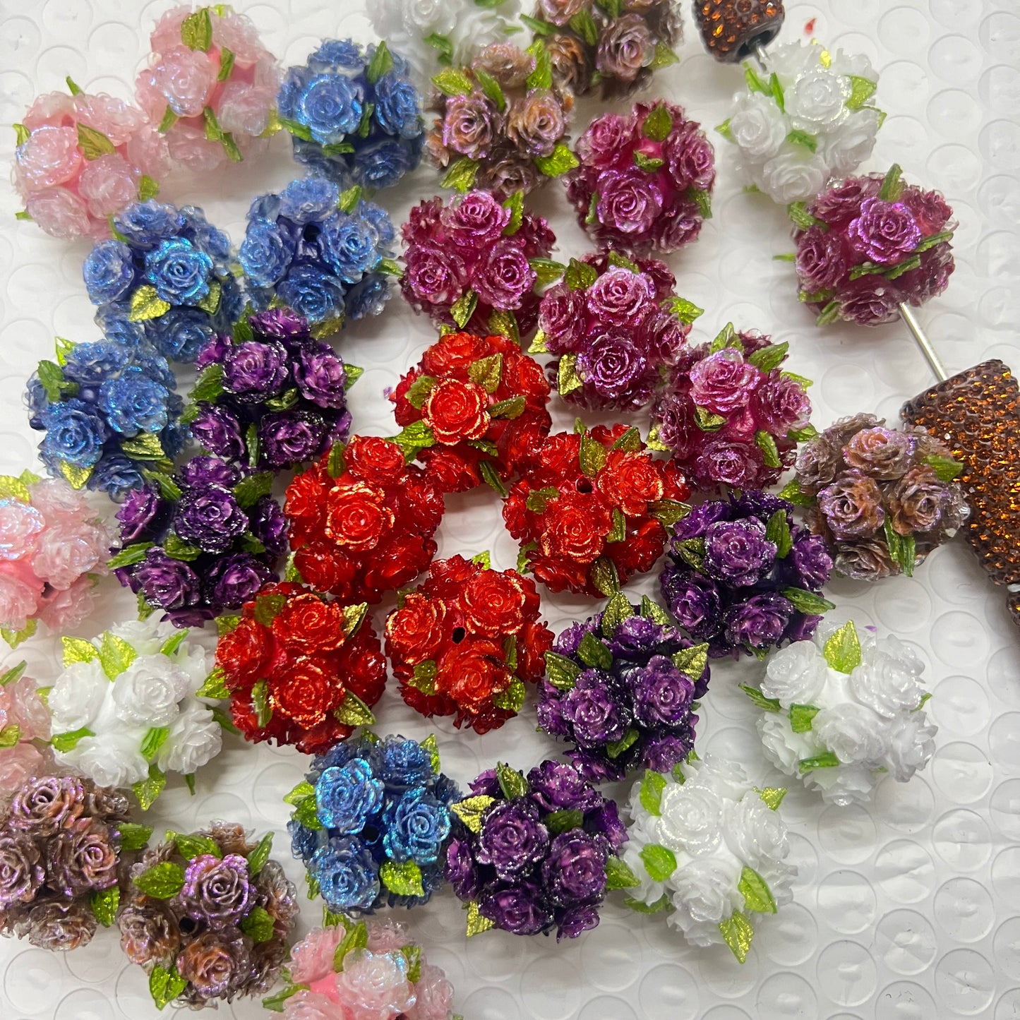 soft rose flower with green leaf fancy bead flower bead