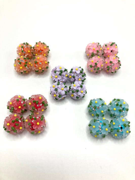 Fancy Beads Clay flower beads Flowers and green leaves Rhinestone Random Mix