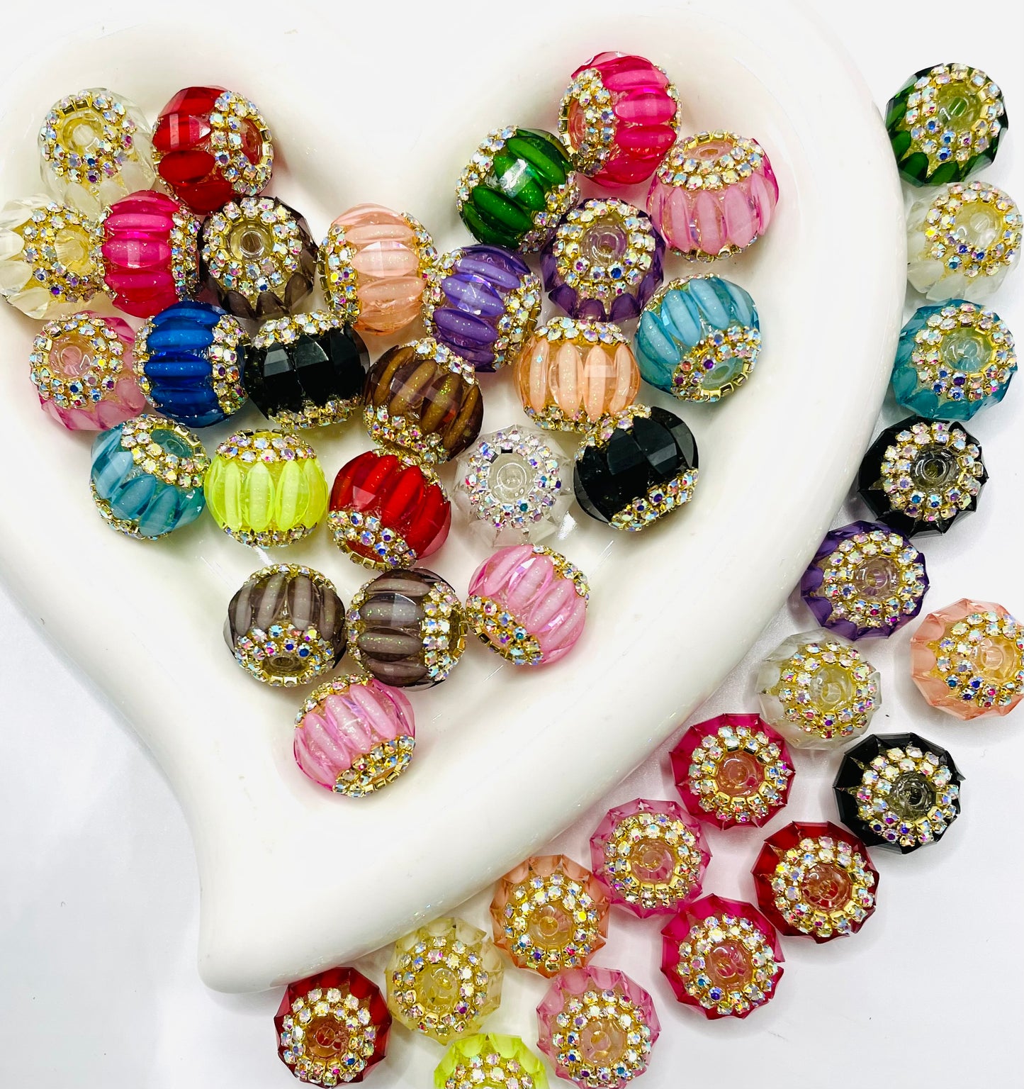 Diy beaded beadable fancy lantern beads ornament with rhinestone gold color chain,random mix