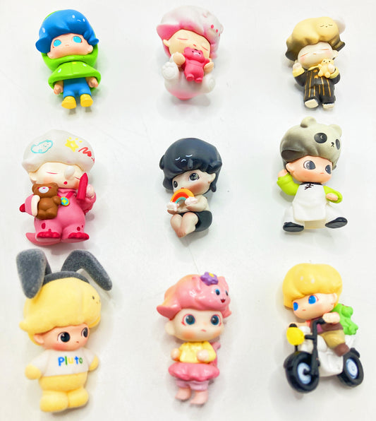 DIMOO Multiple poses cute figurines Pen Rabbit riding a bike, dinosaur practicing kung fu. Toppers
