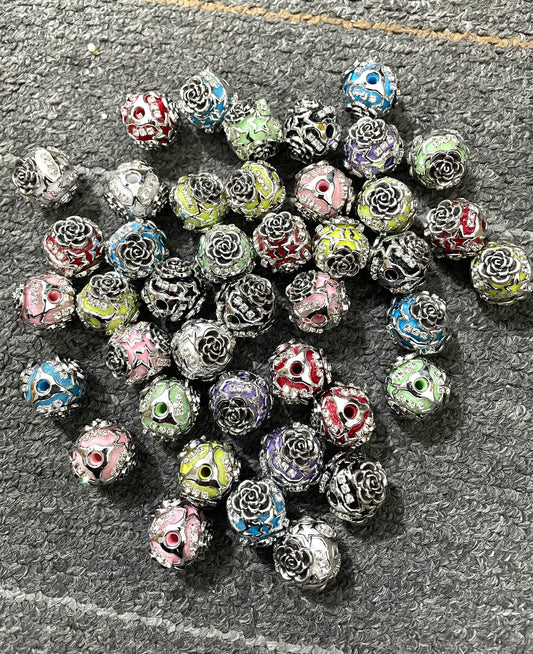 Metal metallic Fancy Bead Flower Bead Gold  Rose Flower bead Rhinestone Chain With Colored Acrylic Beads,Random Mix,20mm Fancy-253 I’m
