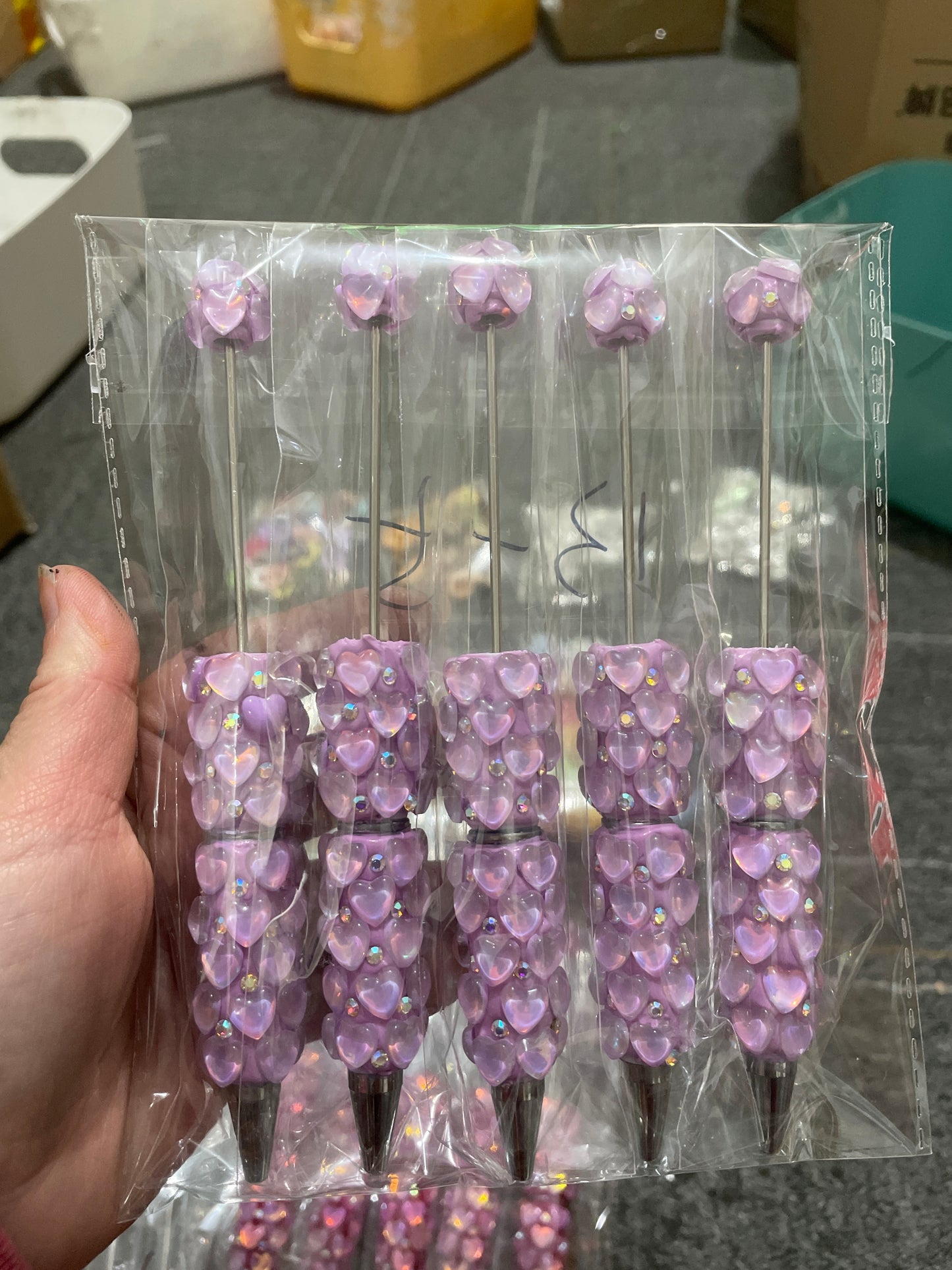 DIY PENS BEADED BEADABLE PENS WITH HEART SHAPE STONE ,COLORED