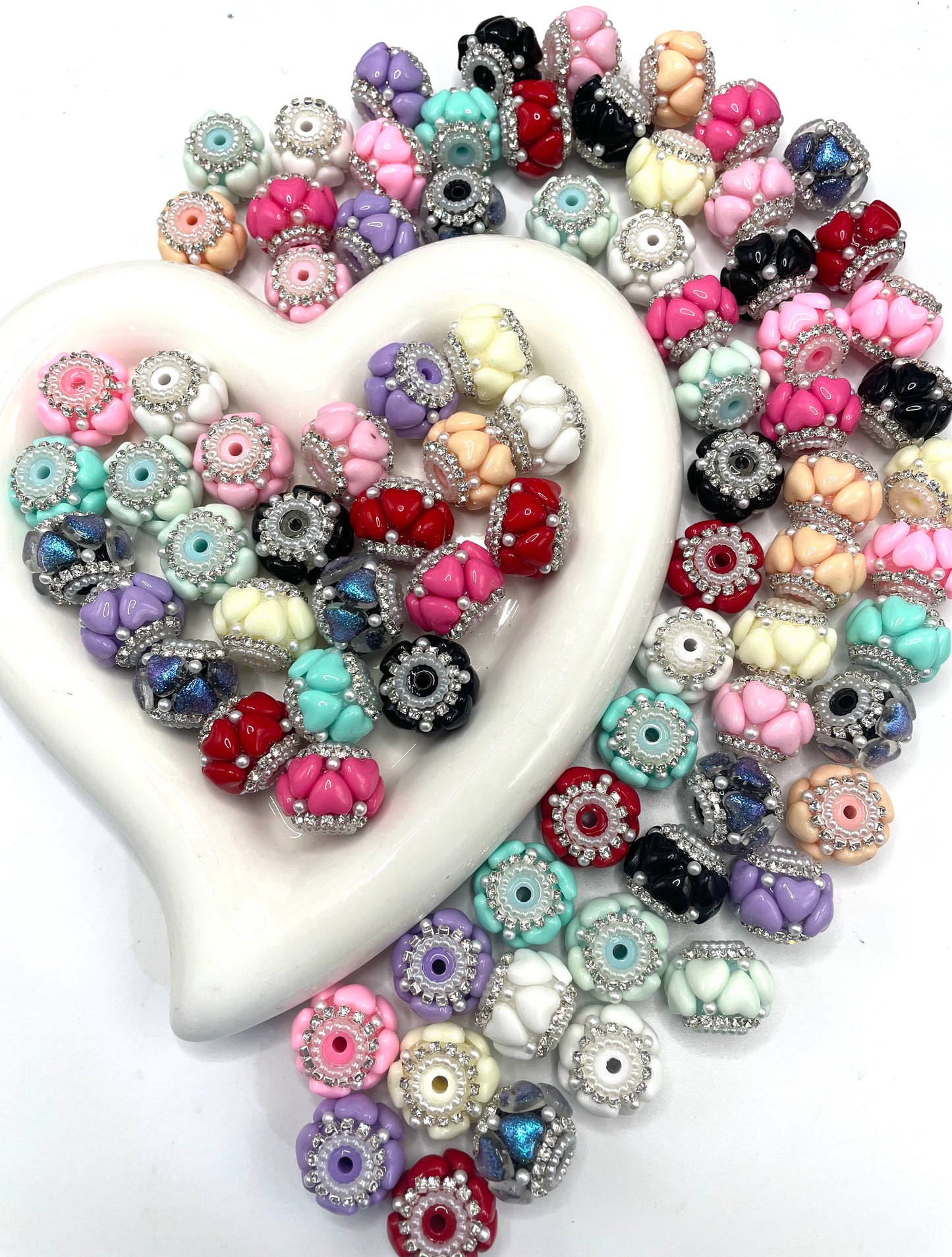 Fancy bead craft with heart and pearl and rhinestone chain,mix color 18mm to 19mm