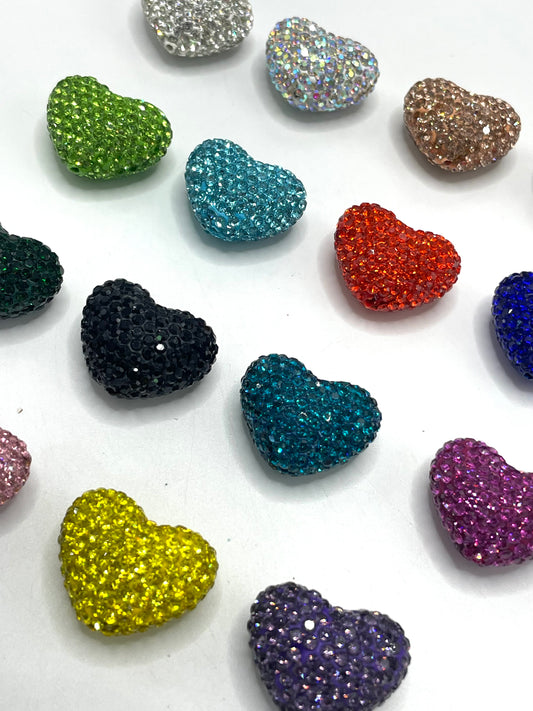 clay rhinstone Clay love Heart bead Valentine's Day Clay and drill beads Random Mix 24mm
