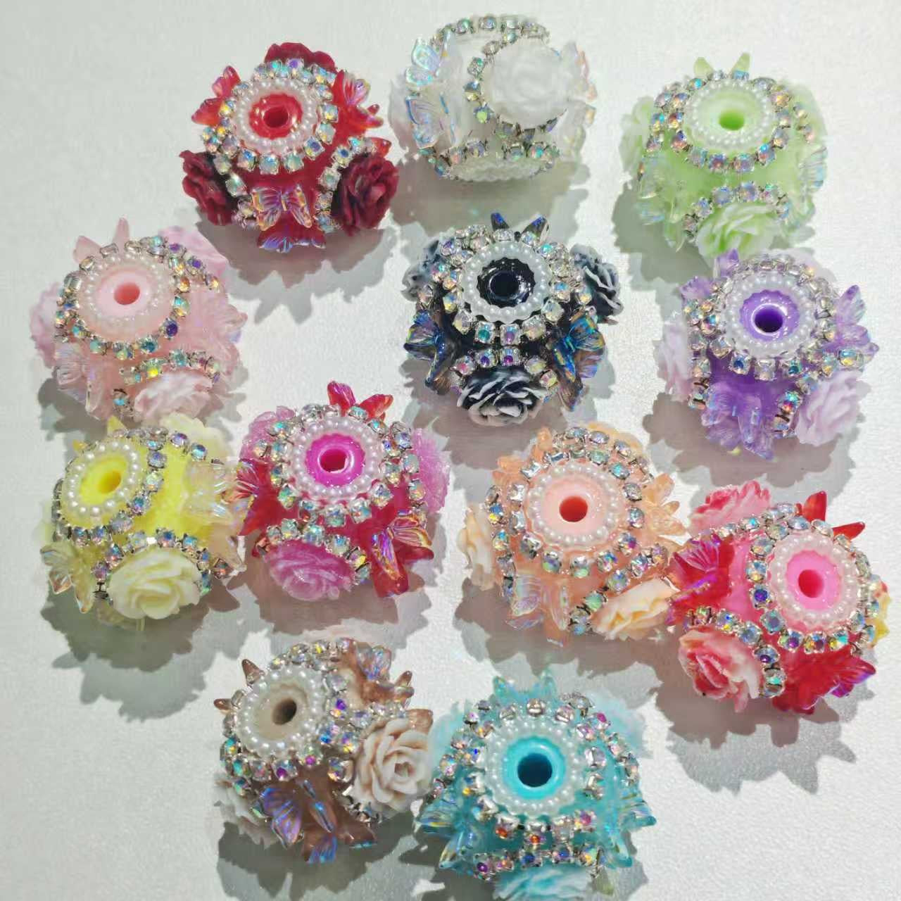 butterfly bead with rose flower beads and chain fancy bead