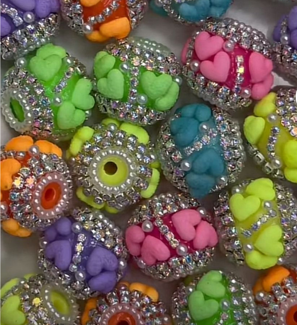 neon bead heart bead with silver rhinestone fancy Beads
