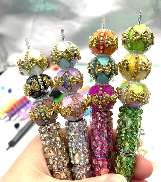 diy  beaded beadable fancy bow bead ornaments with  golden color bow and rhinestone chain