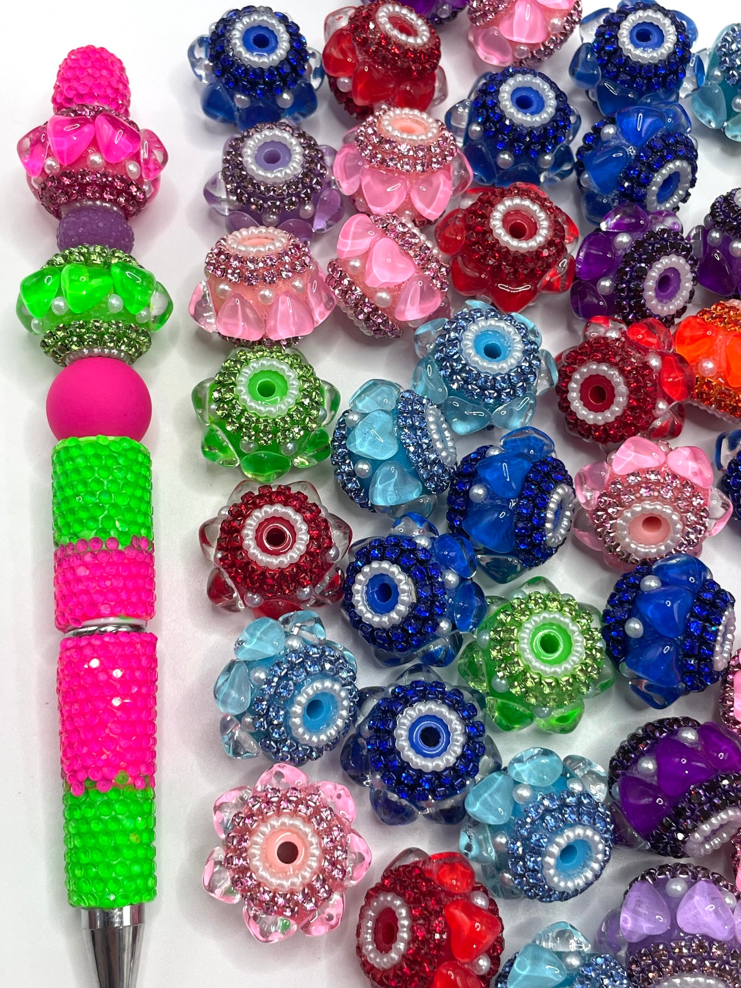 Fancy Beads Neon colors Rhinestone Colored chain Heart Pearl Spacer Beads Random Mix