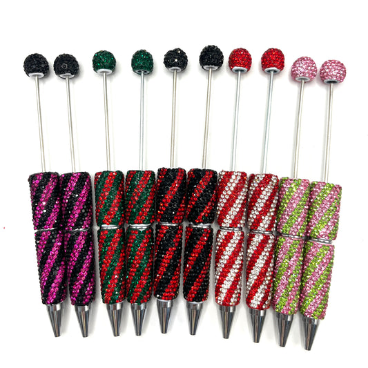 Diagonal strip fancy rhinestone pen Christmas vibe colors  pen colored ,random mix