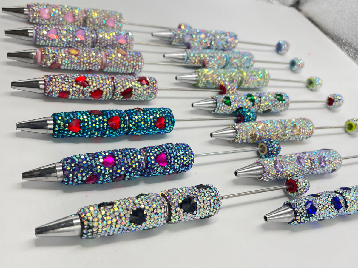 Diy Clay Rhinestonewith heart shape rhinestone beaded beadable pen Rhinestone pen Bling pen, Random MiX