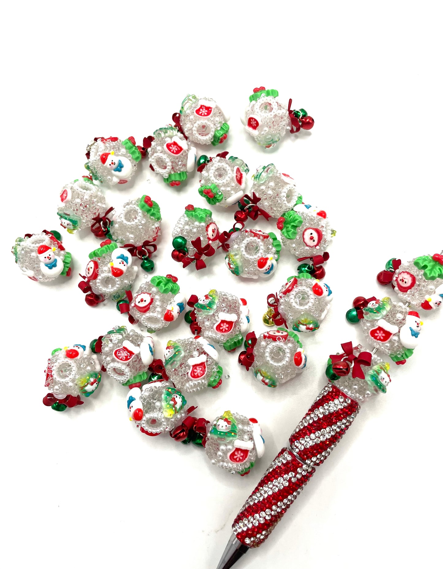 diy Christmas beads ornament with sugar and pearl and bell bow