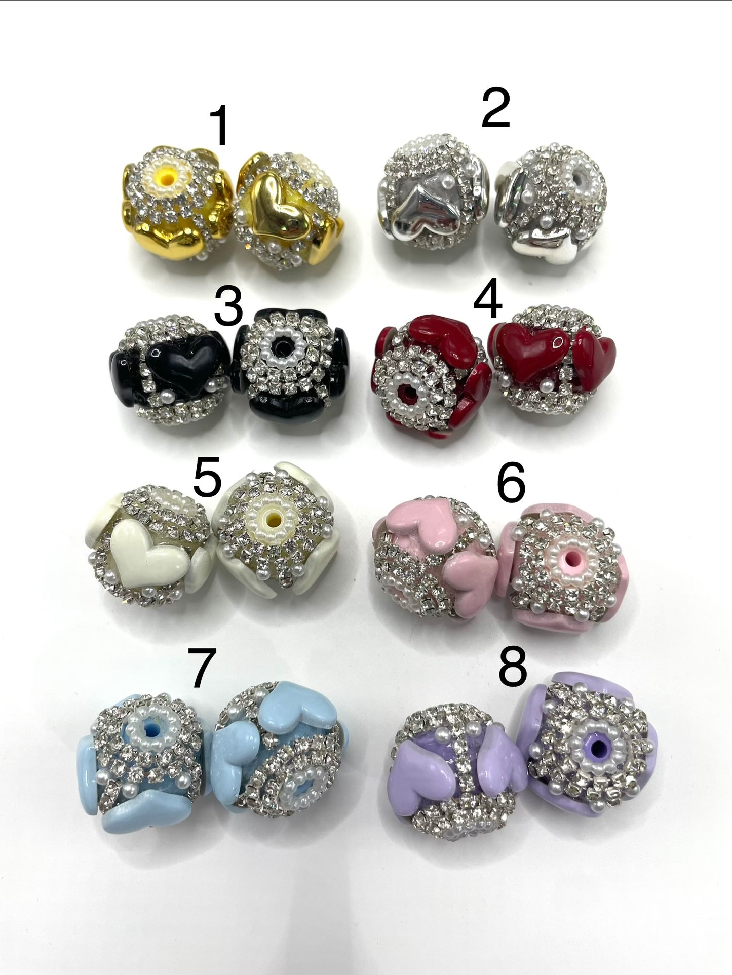DIY beaded beadable fancy beads ornaments with heart and pearl and rhinestone chain,random mix