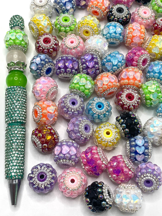 Fancy Beads Surrounding Acrylic heart Acrylic beads Bubbles and pearl gaskets beads 18mm Random Mix