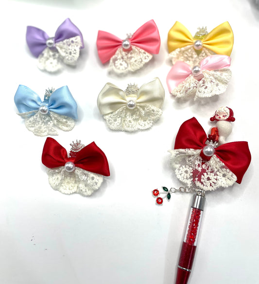 Textile bead bow bead textile fabrica bow with lacy and crown bead fancy bead craft with crown ornament with bow satin ribbon knot,ornament with pearl and sugar stone, delicate handcraft ,randon mix color