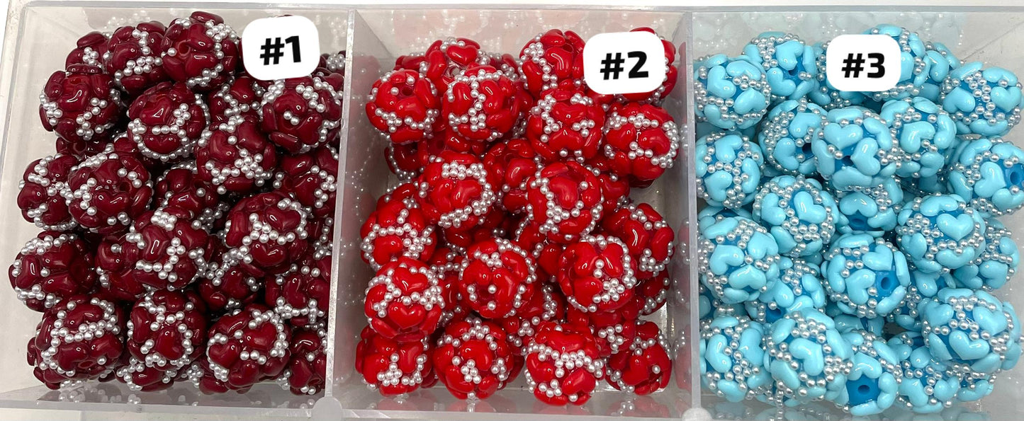 diy acrylic solid color base heart bead ornament with pearl ,random mix ,Christmas red ,random mix