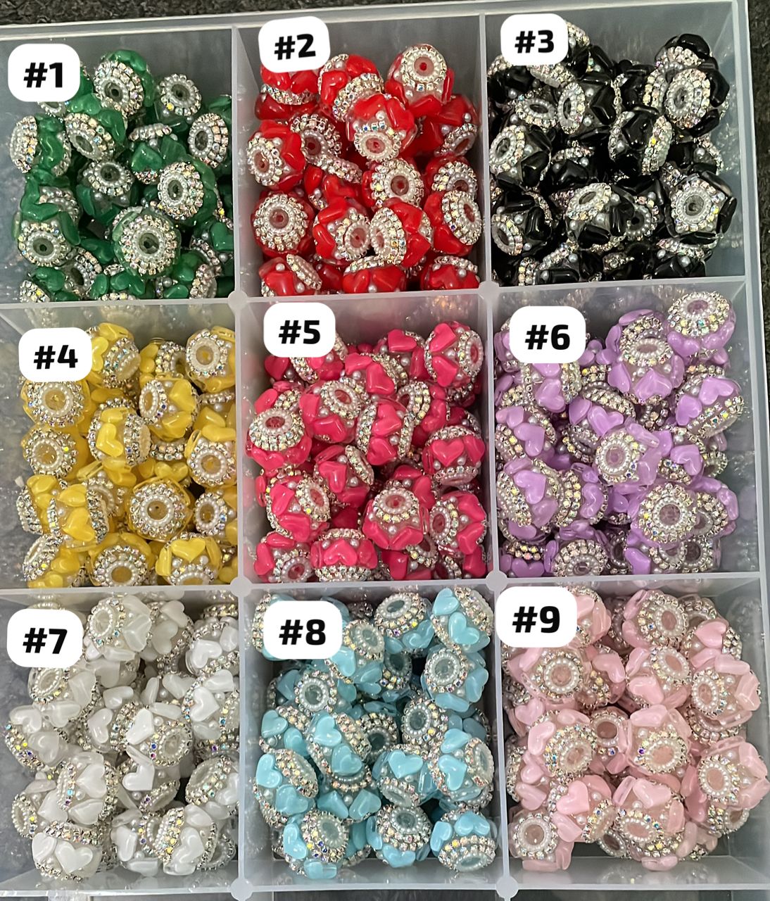 diy beaded beadable heart shape fancy beads ornaments with pearl and rihnestone chain,colored ,random mix