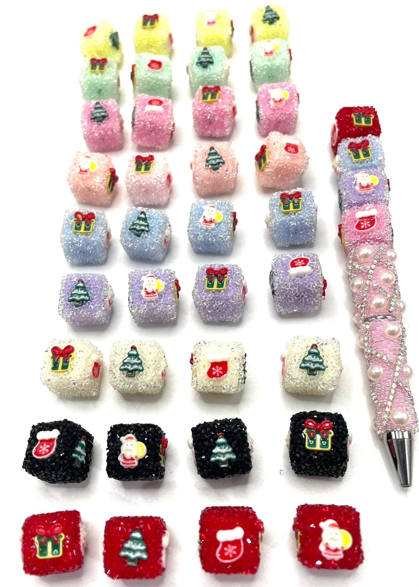 sugar square beaded beadable Christmas bead ,colored ,random mix
