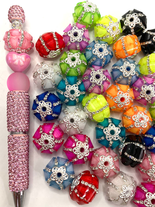 Fancy Beads Pumpkin lantern heart beads Acrylic heart piece Chain Metal gasket Random Mix 18mm