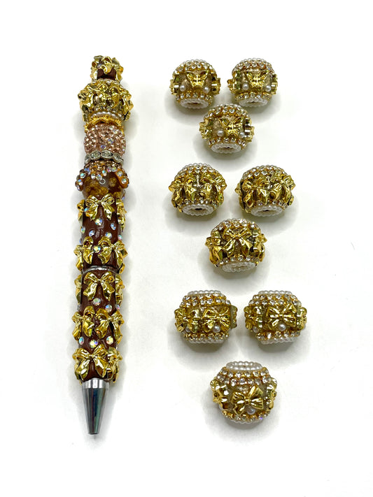 Fancy Beads Golden bow and Golden Butterfly Brown clay beads 18mm Random Mix