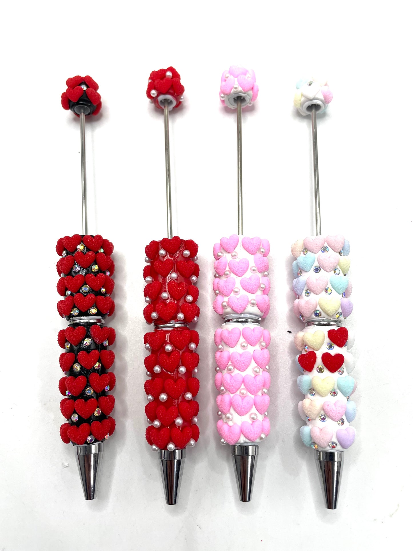 Beaded beadable fancy rhinestone pens heart shape crystal rhinestone pens colored fuzzy heart shape pen frandom mix
