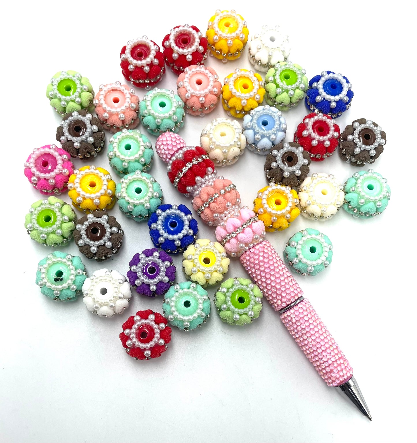 2 layer heart beads fuzzy heart fancy beads random mixed