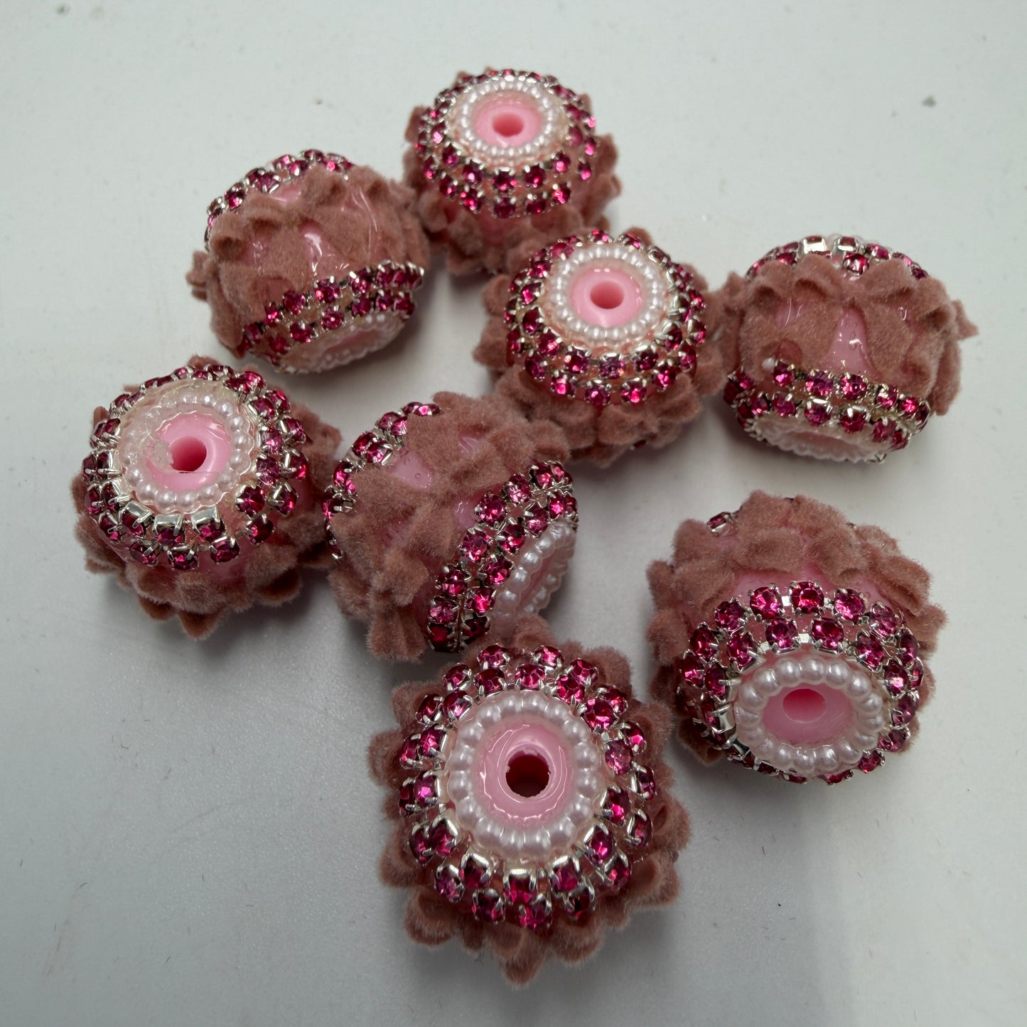 Fuzzy bow beads with colorful rhinestones chain fancy beads