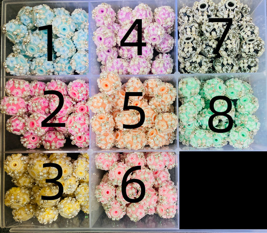 beaded beadable fancy bead ornaments with Hawaii flower and pearl and rhinestone,colored ,random mix