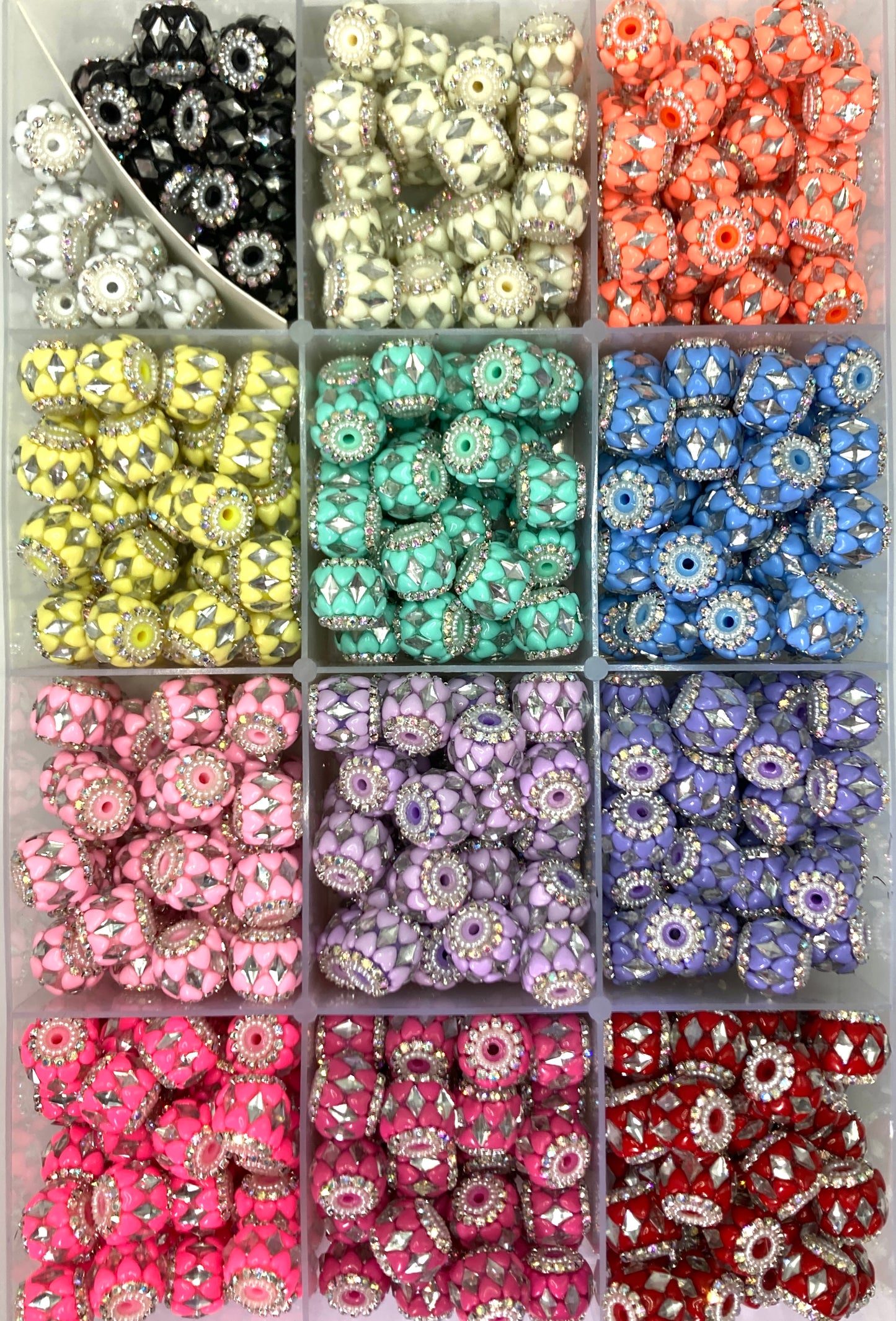 fancy bead craft with chain and pearl and heart shape acrylic,rhombic shape stone ,colored ,random mix 18mm
