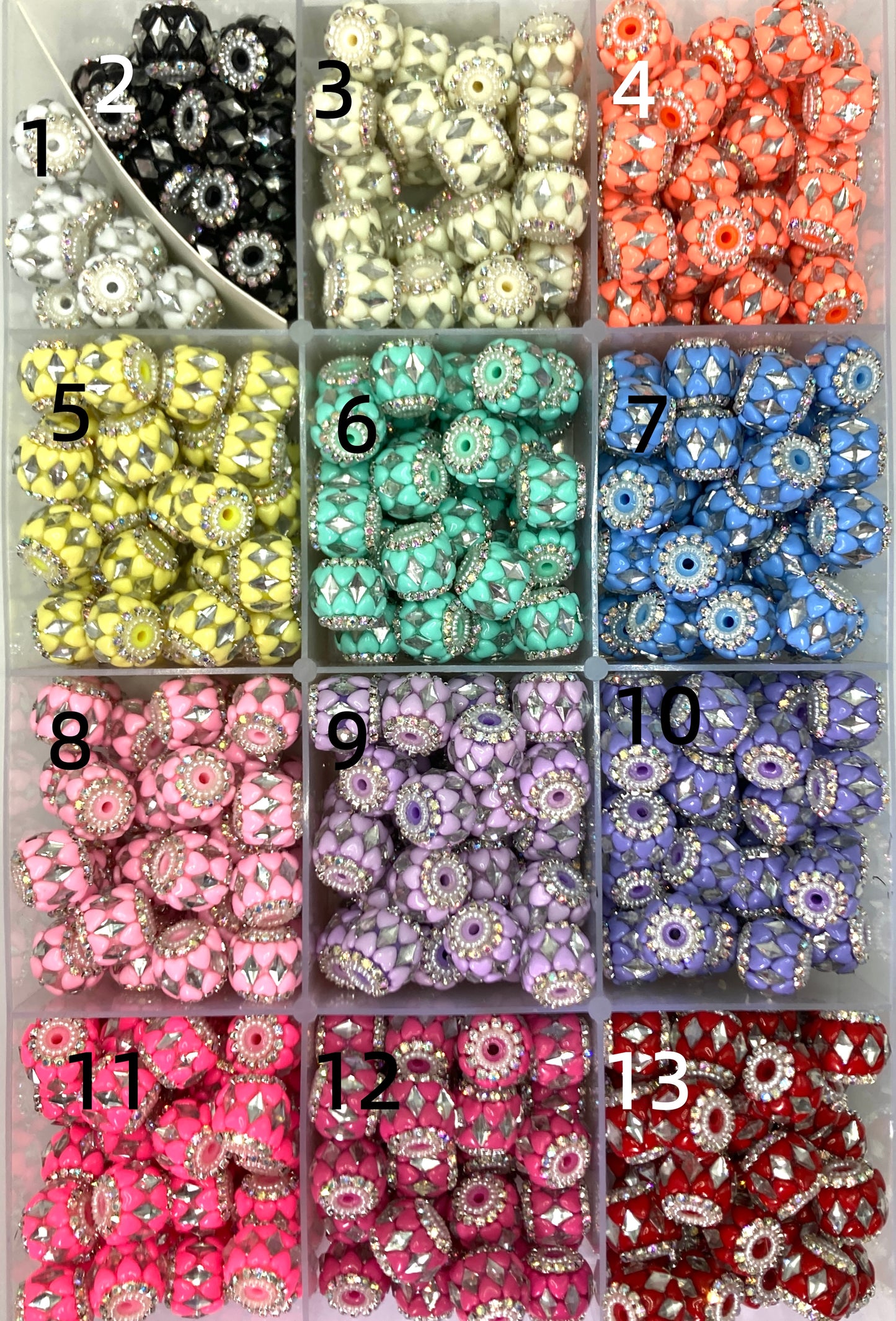 fancy bead craft with chain and pearl and heart shape acrylic,rhombic shape stone ,colored ,random mix 18mm