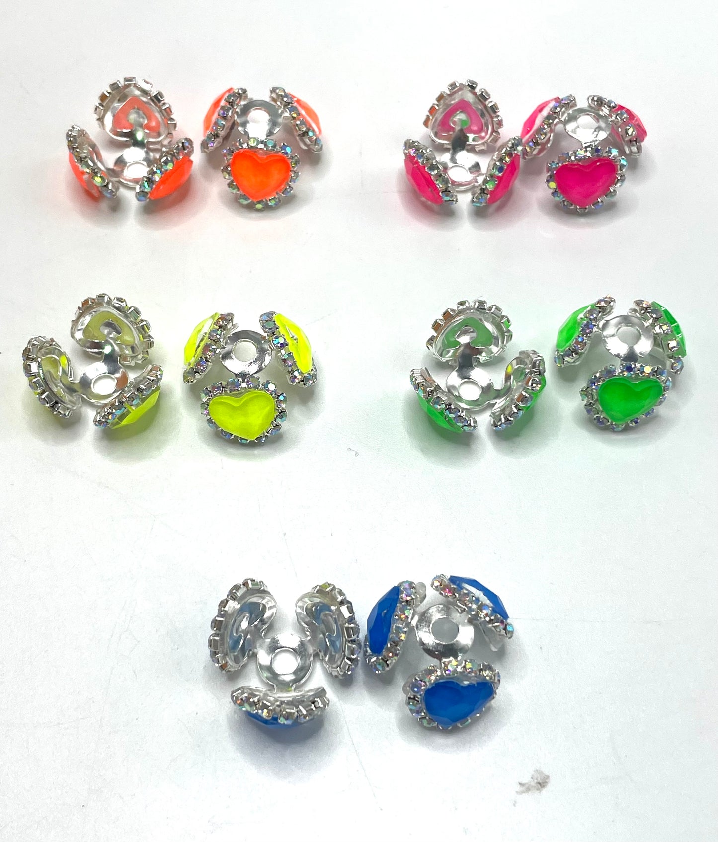beaded beadable fancy bead cap spacer colored crystal rhinestone metallic bead cap Neon random mix